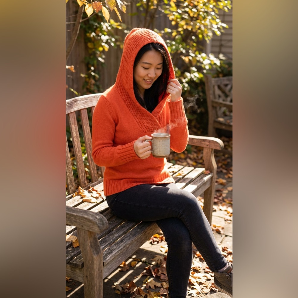 Hunter Orange Hooded Knit Sweater Women’s Bright Orange Hoodie Pullover